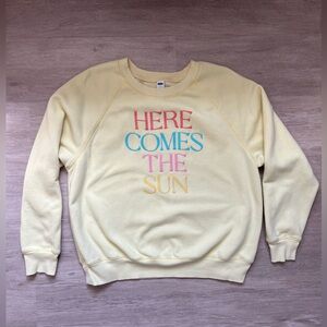 Pastel Butter Yellow 'Here Comes The Sun' Graphic Crewneck Optimistic Sweatshirt